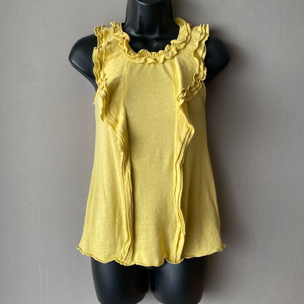 Leifsdottir Cotton Fairy Dainty Ruffle Babydoll Peasant Sleeveless Top XS Yellow